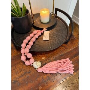 MS Luna Necklace Pink Fabric Wrapped Beads Shell Pendant Tassel Statement New